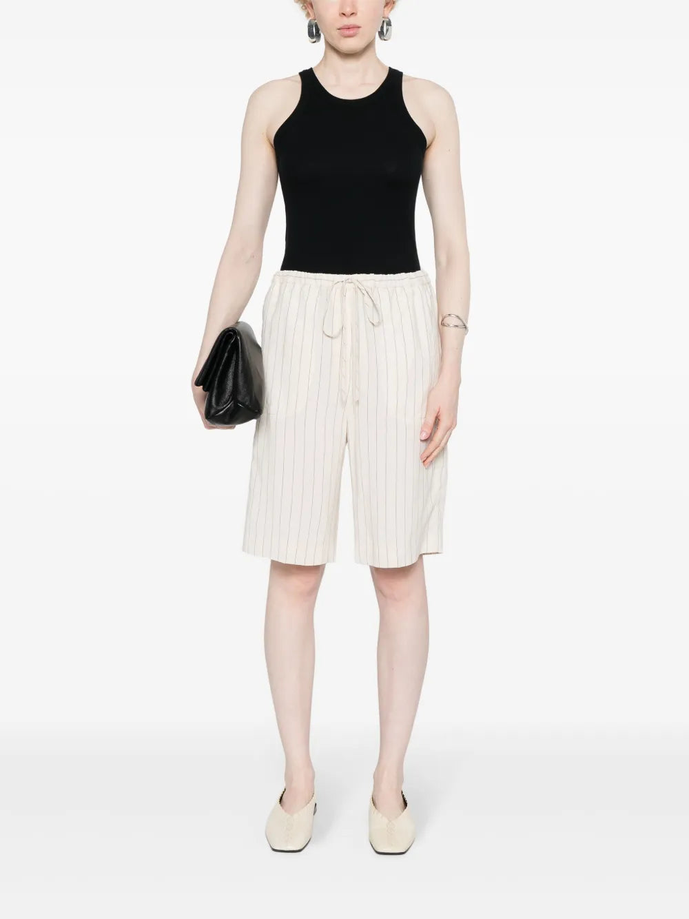 Elasticated-Waist Pinstripe Shorts