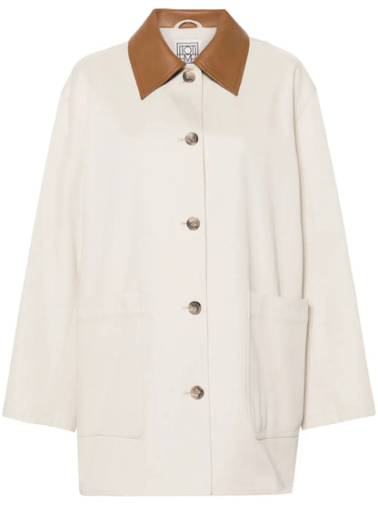 Contrasting-Collar Twill Shirt Jacket