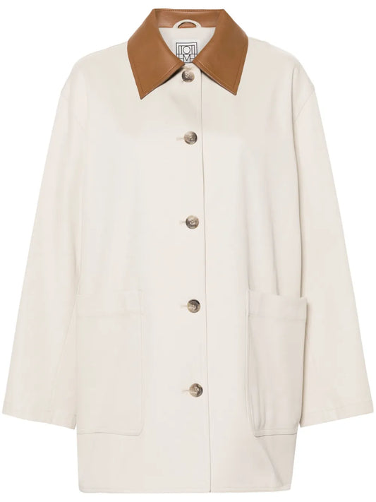 Contrasting-Collar Twill Shirt Jacket