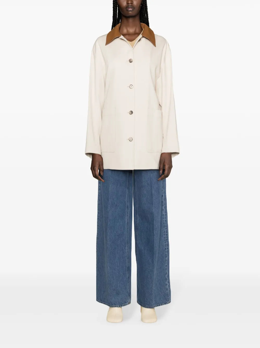 Contrasting-Collar Twill Shirt Jacket