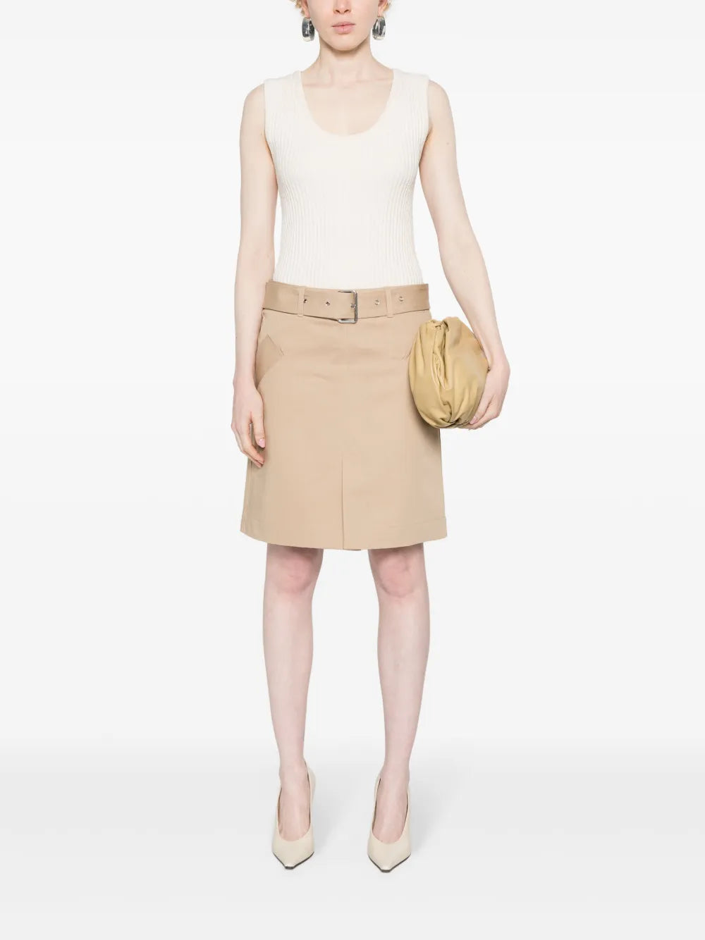 Front-Slit Belted Skirt