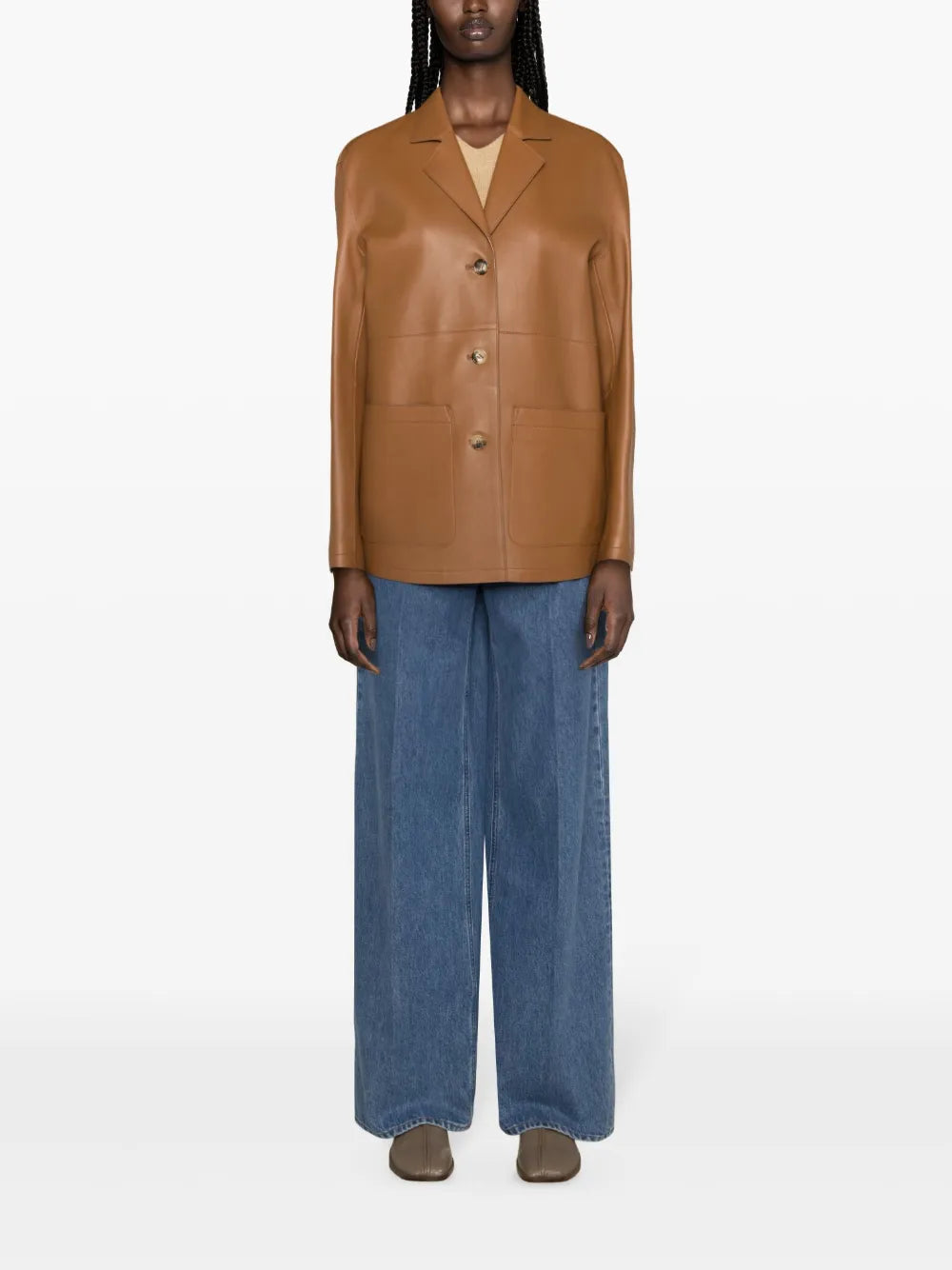 Notched-Lapels Leather Jacket