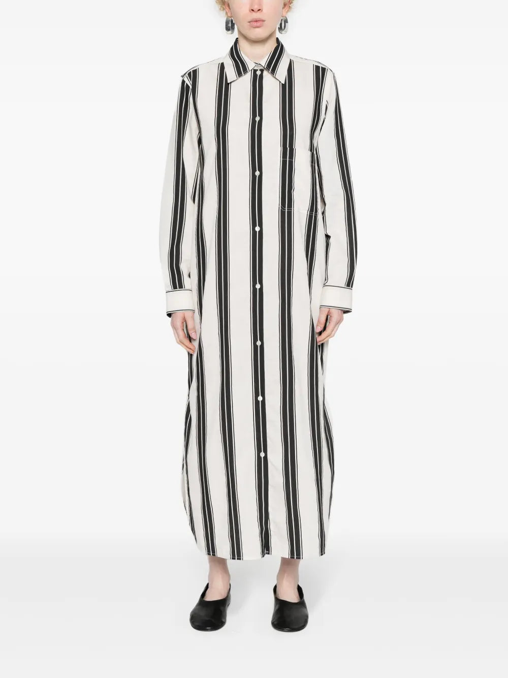 Stripe-Pattern Shirt Dress