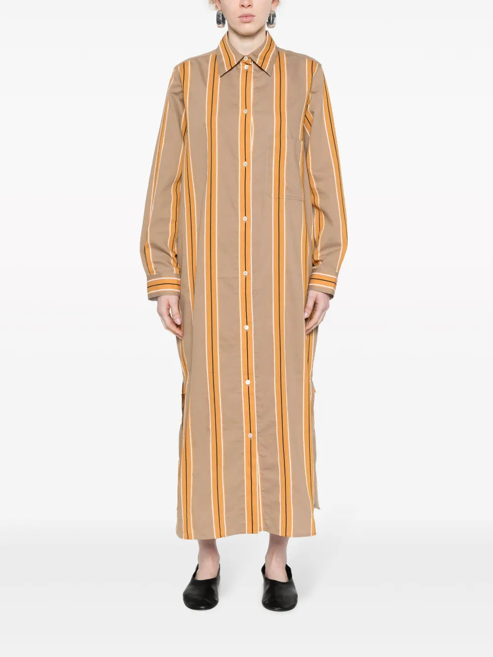 Jacquard-Striped Shirtdress