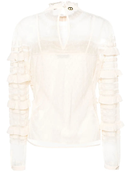 Floral-Lace Ruffled Blouse