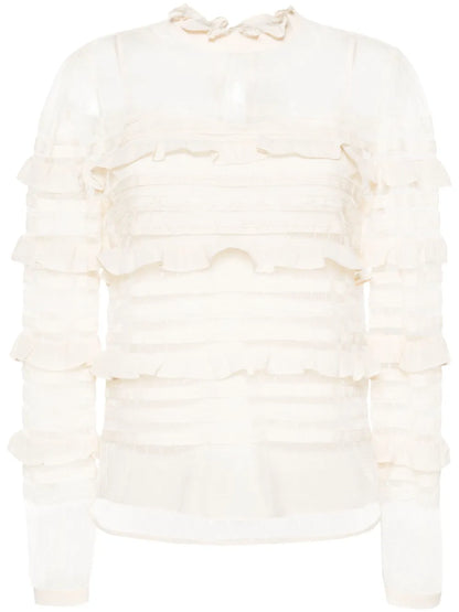 Floral-Lace Ruffled Blouse