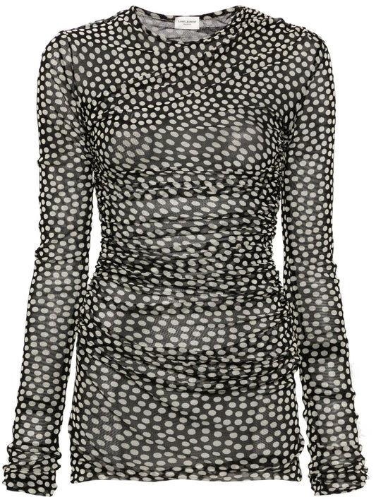 Polka-Dot Ruched Tulle Minidress