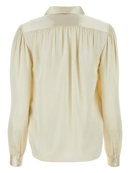 Lavallière-Neck Silk-Satin Blouse