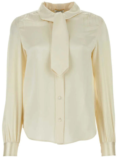 Lavallière-Neck Silk-Satin Blouse