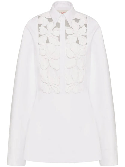 Floral-Embroidered Cut-Out Shirtdress
