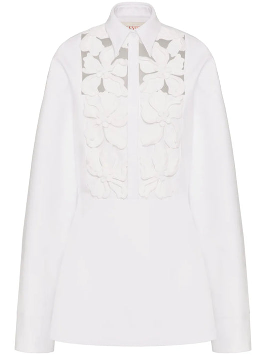 Floral-Embroidered Cut-Out Shirtdress