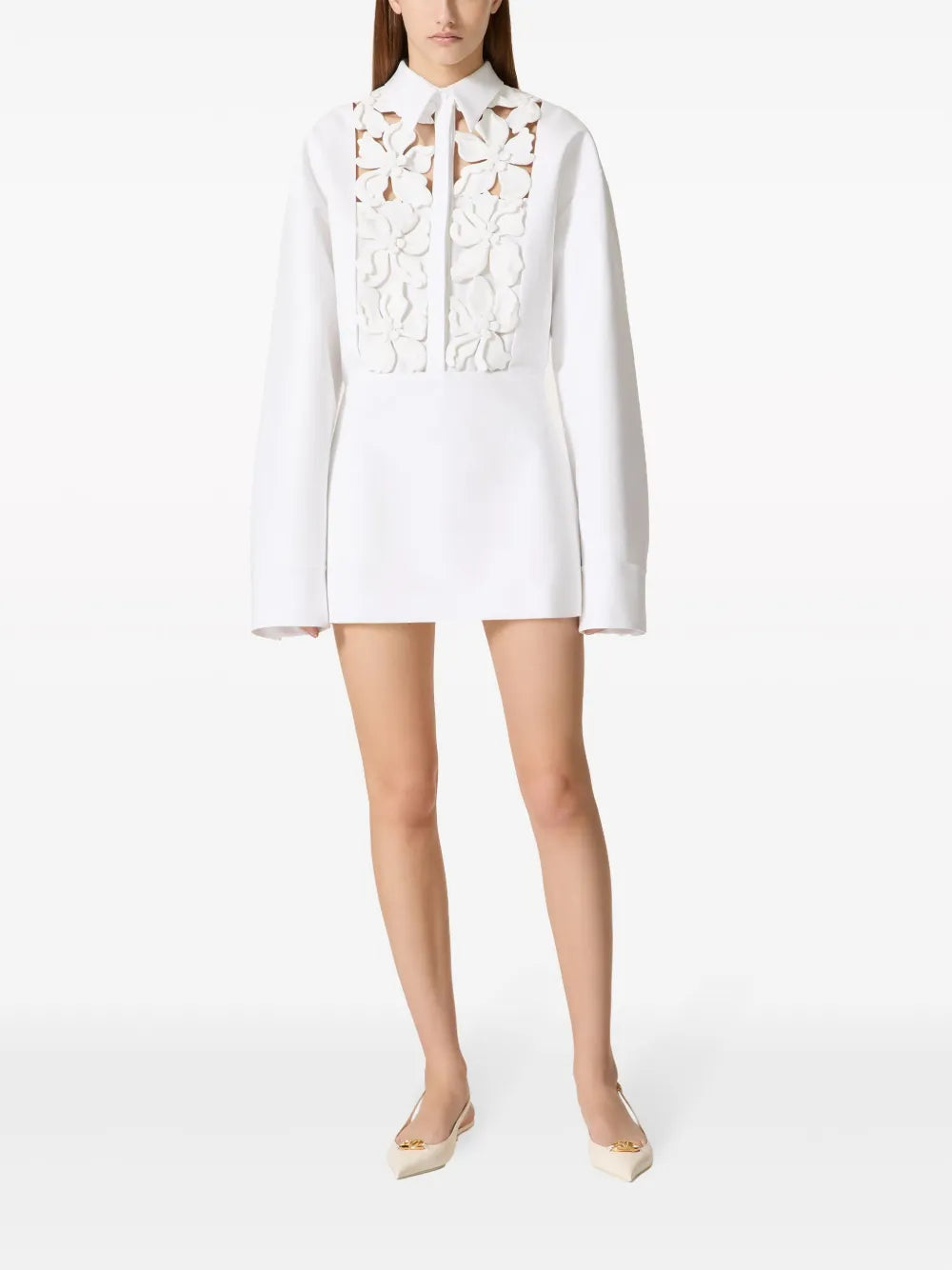 Floral-Embroidered Cut-Out Shirtdress