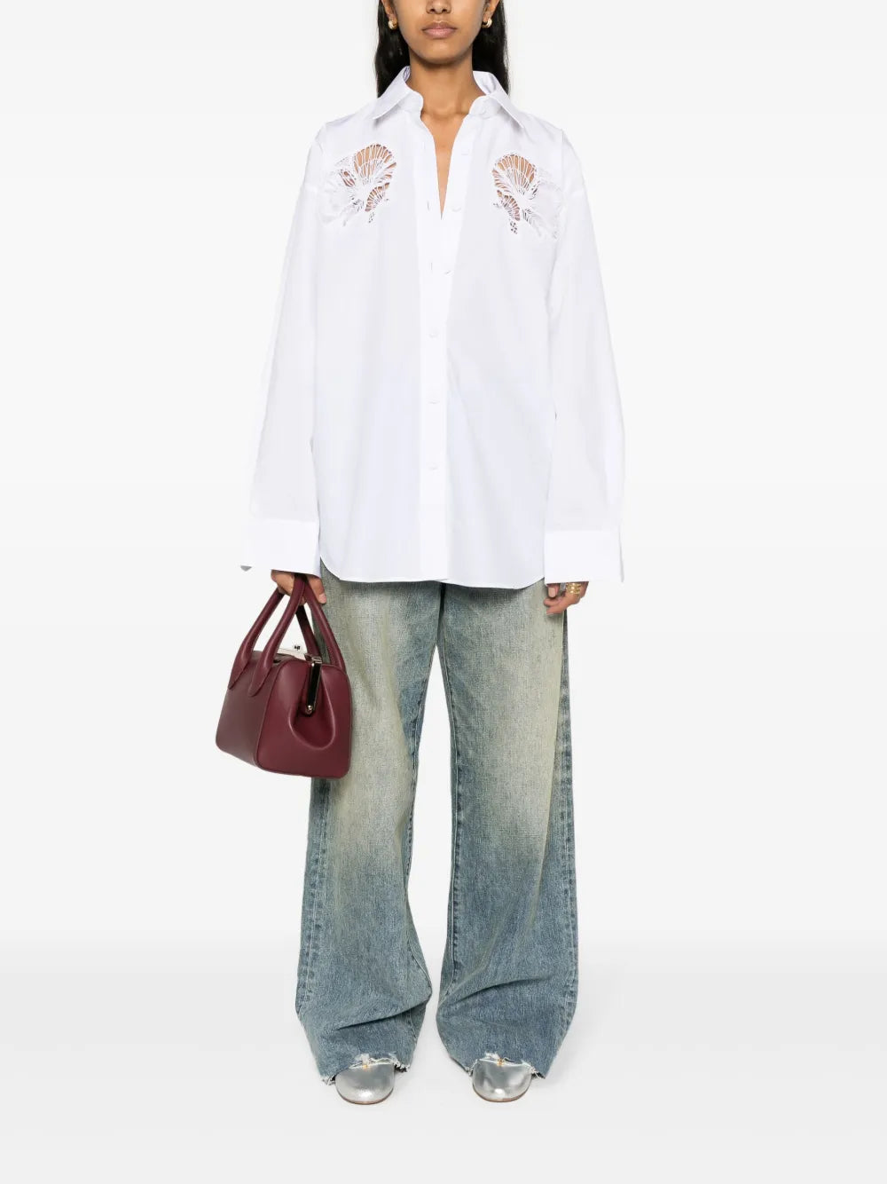 Broderie-Anglaise Detailed Cotton Shirt