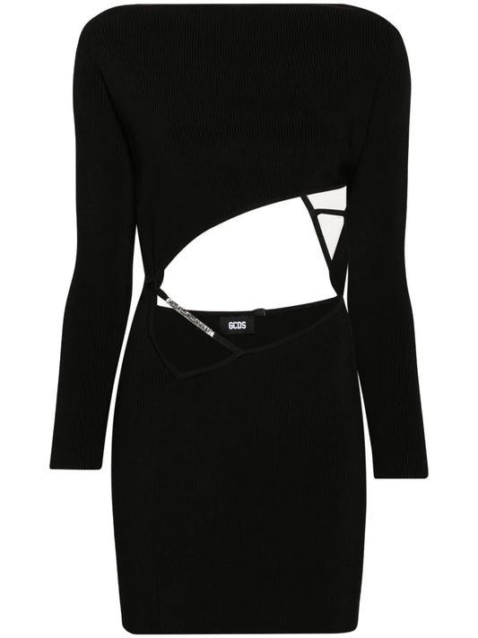 Asymmetric Fine-Ribbed Minidress