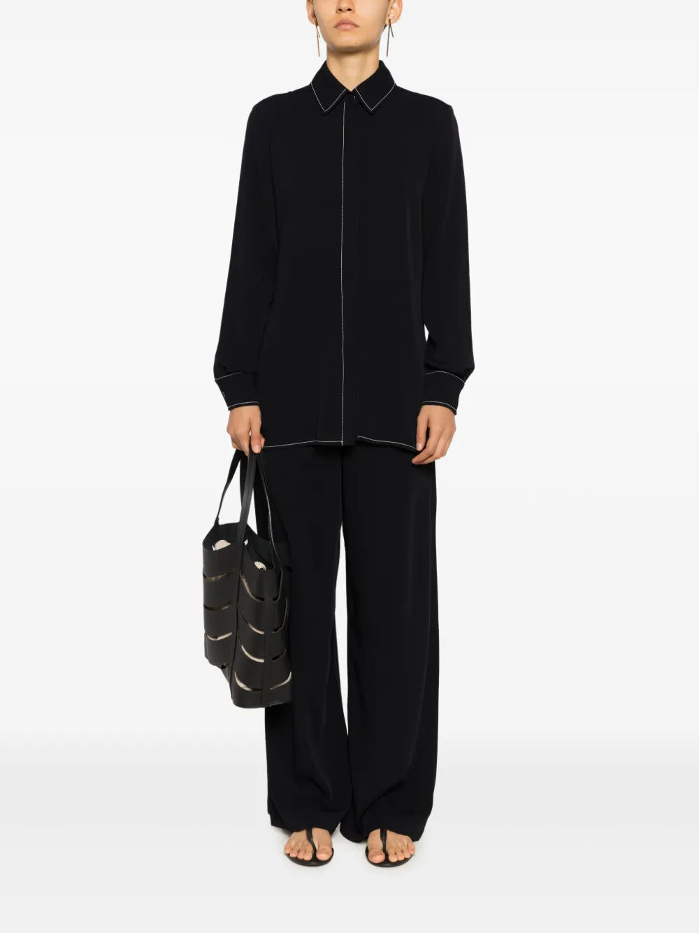 Contrast-Stitching Long-Sleeve Shirt