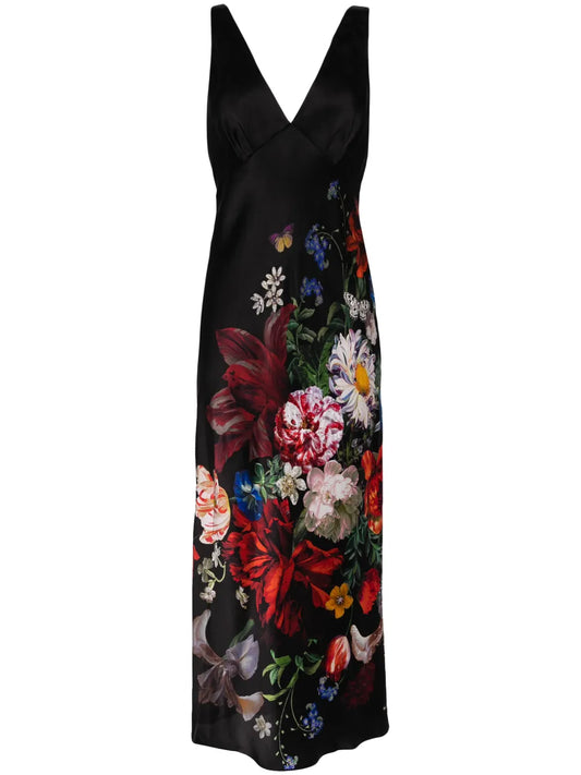 Floral-Print Silk Slip Dress