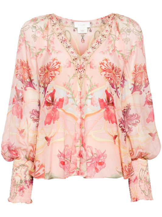 Floral-Print Chiffon Blouse