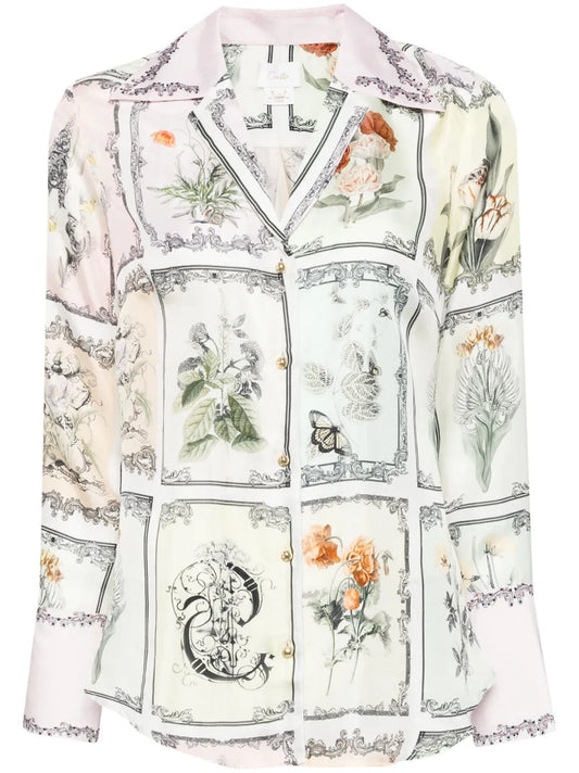 Botanical-Print Silk Shirt