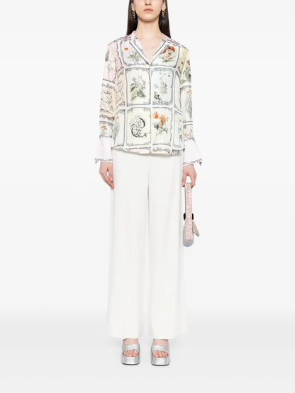 Botanical-Print Silk Shirt