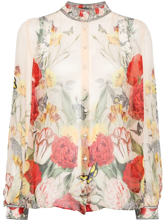 Floral-Print Chiffon Blouse