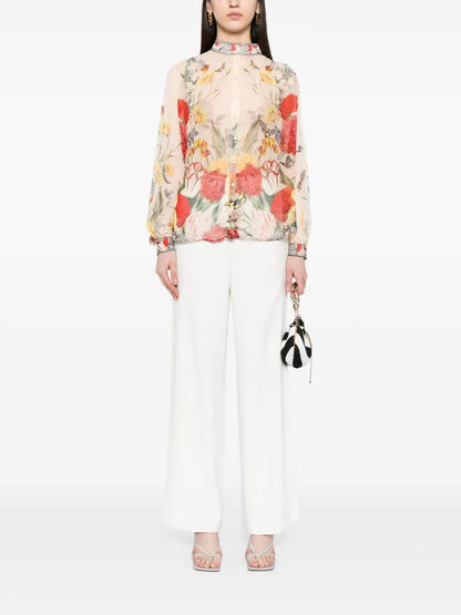 Floral-Print Chiffon Blouse