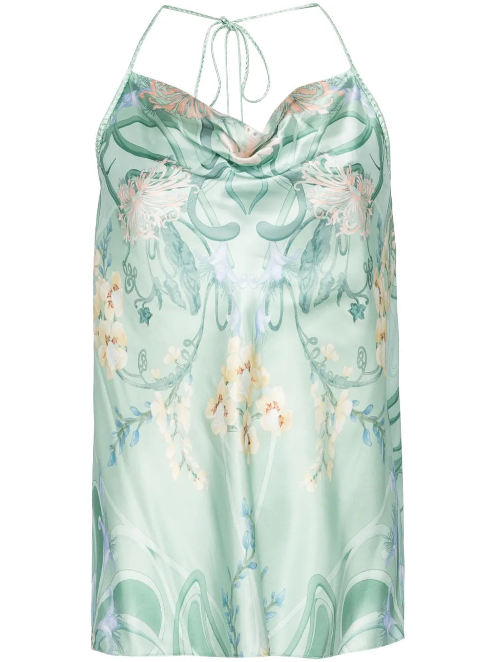 Floral-Print Silk Halter Top
