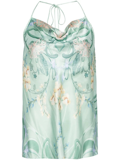 Floral-Print Silk Halter Top
