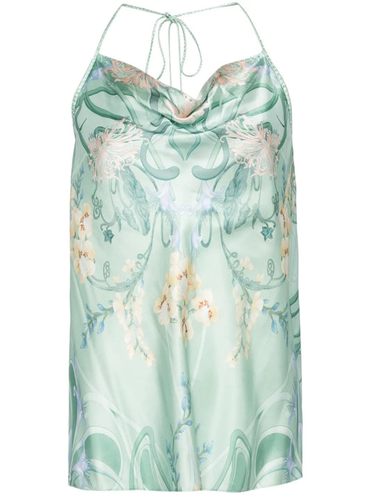 Floral-Print Silk Halter Top