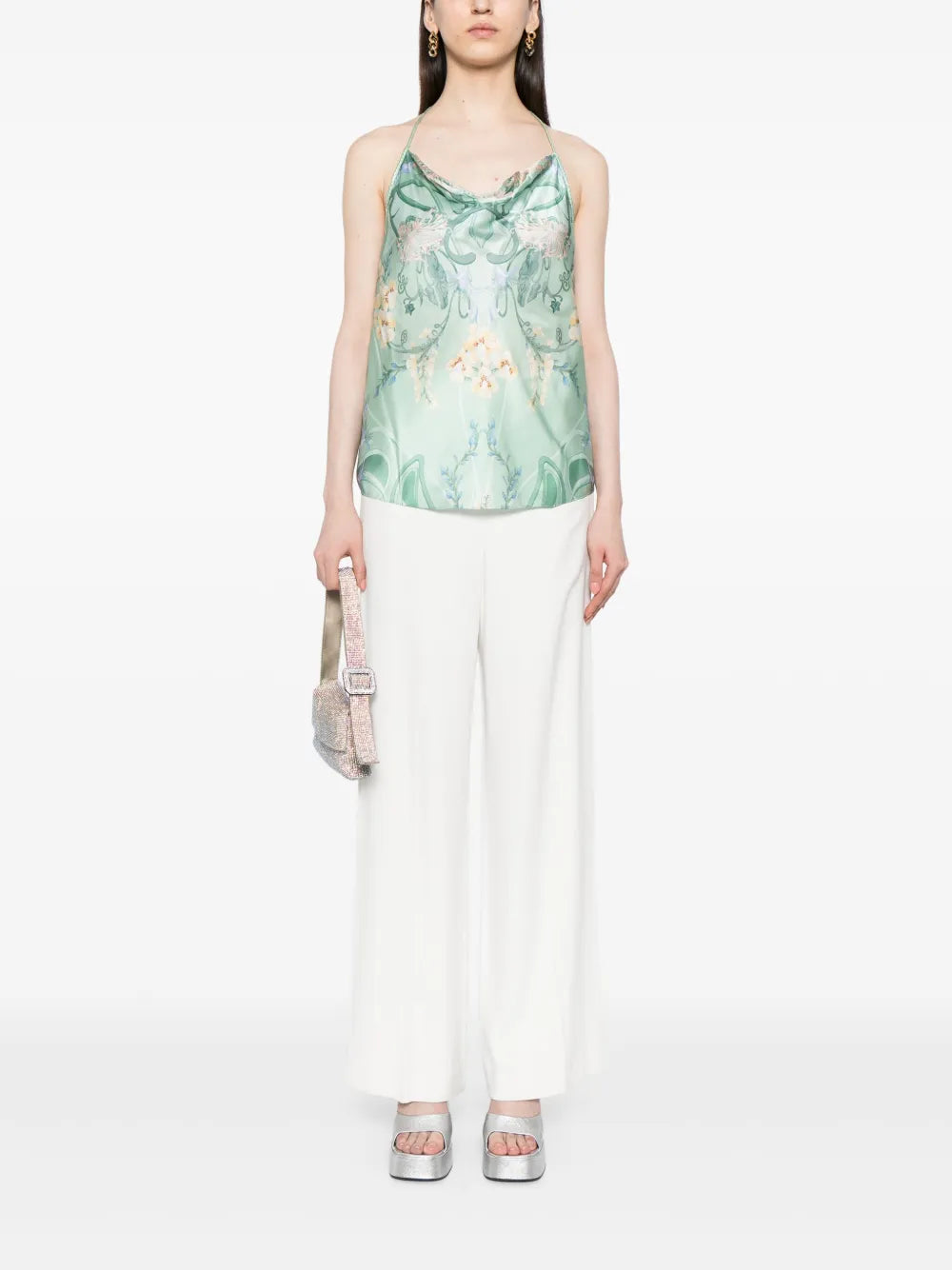 Floral-Print Silk Halter Top