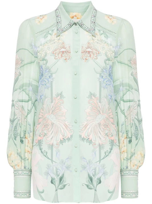 Floral-Print Chiffon Blouse