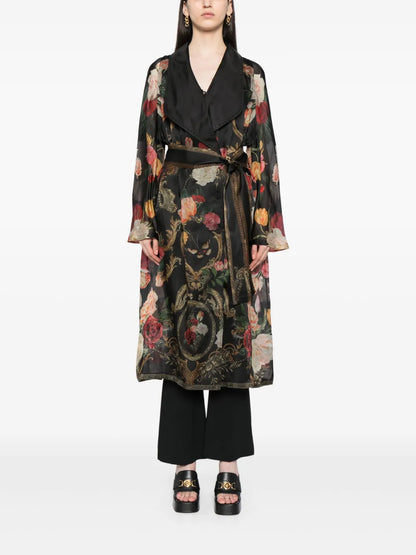 Floral-Print Silk Coat