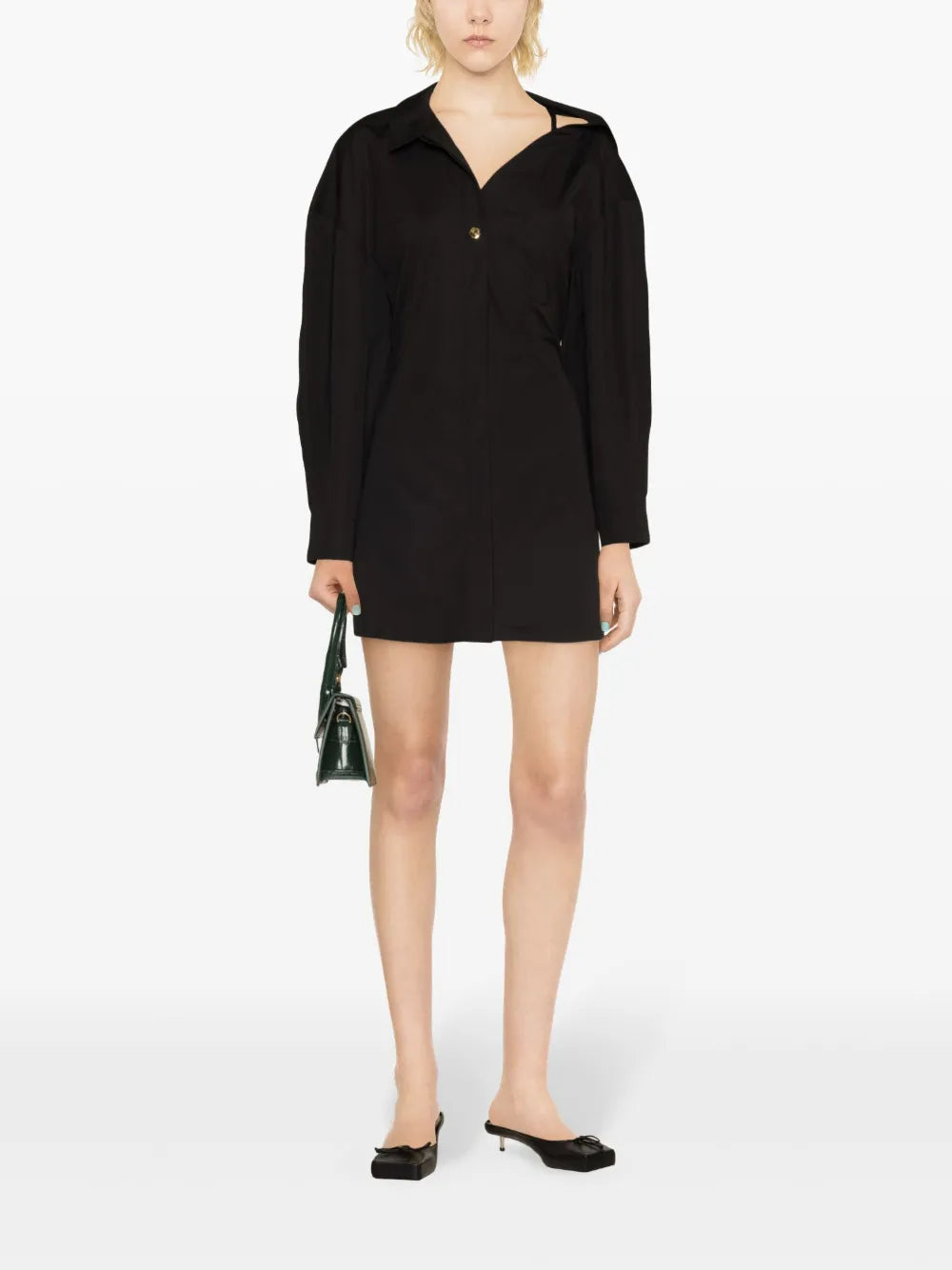 Asymmetric-Neck Shirt Minidress