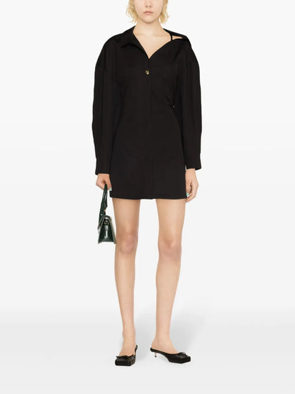 Asymmetric-Neck Shirt Minidress