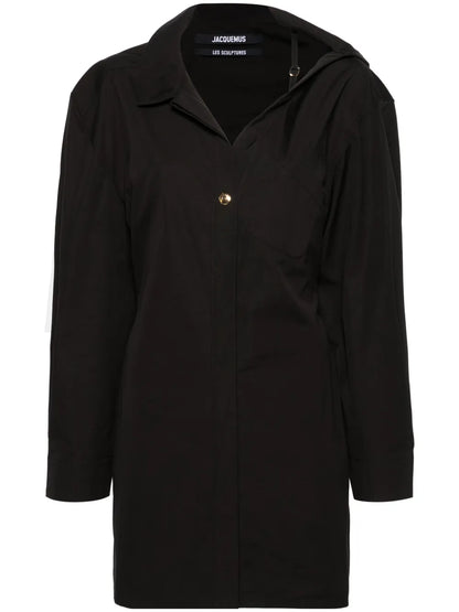 Asymmetric-Neck Shirt Minidress
