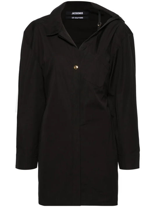 Asymmetric-Neck Shirt Minidress