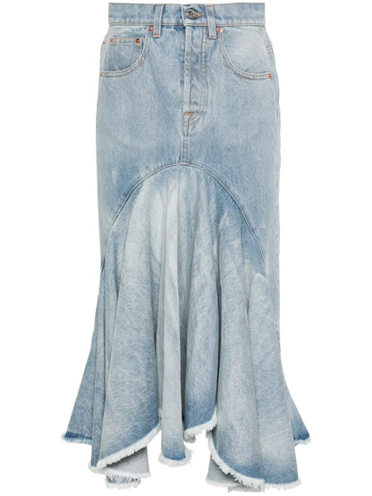 Godet Denim Midi Skirt