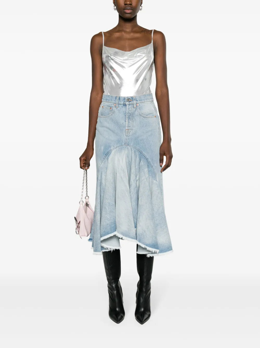 Godet Denim Midi Skirt