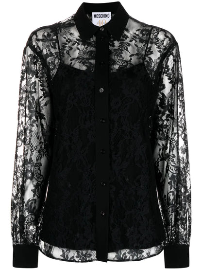 Floral-Lace Button-Up Shirt