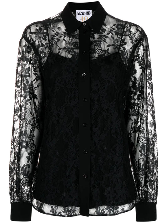 Floral-Lace Button-Up Shirt