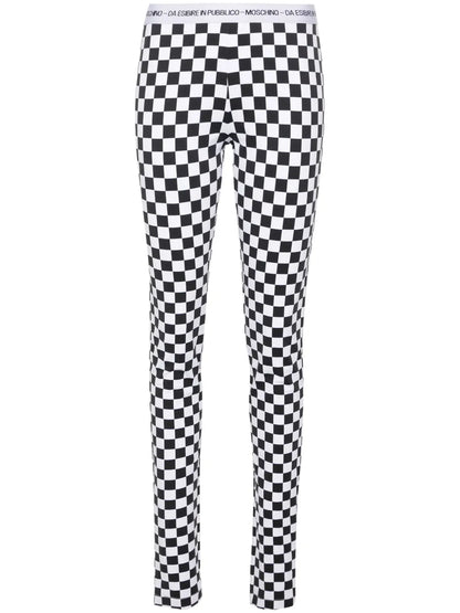 Checkerboard-Print Flared Trousers