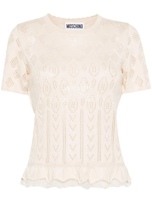 Ruffle-Hem Pointelle-Knit Top