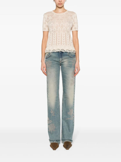 Ruffle-Hem Pointelle-Knit Top