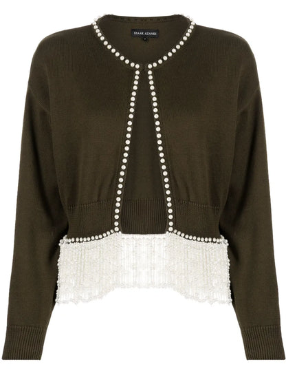 Pearl-Detail Wool Cardigan