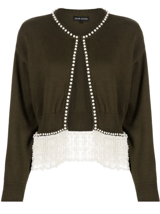 Pearl-Detail Wool Cardigan