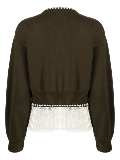 Pearl-Detail Wool Cardigan