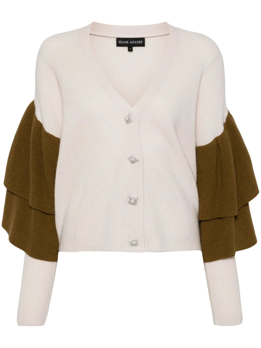 Ruffled-Sleeve V-Neck Cardigan