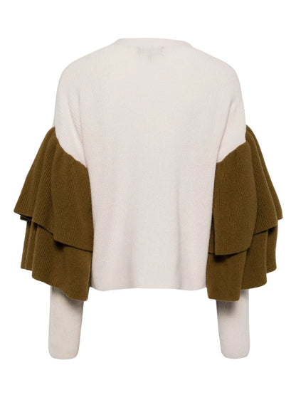 Ruffled-Sleeve V-Neck Cardigan