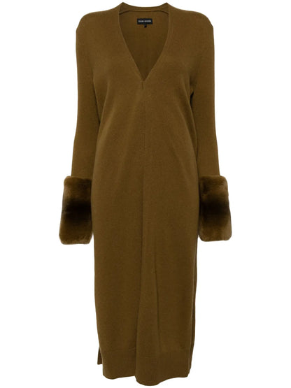 Faux-Fur Cuff V-Neck Cardigan