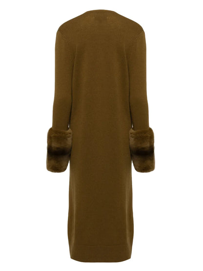 Faux-Fur Cuff V-Neck Cardigan