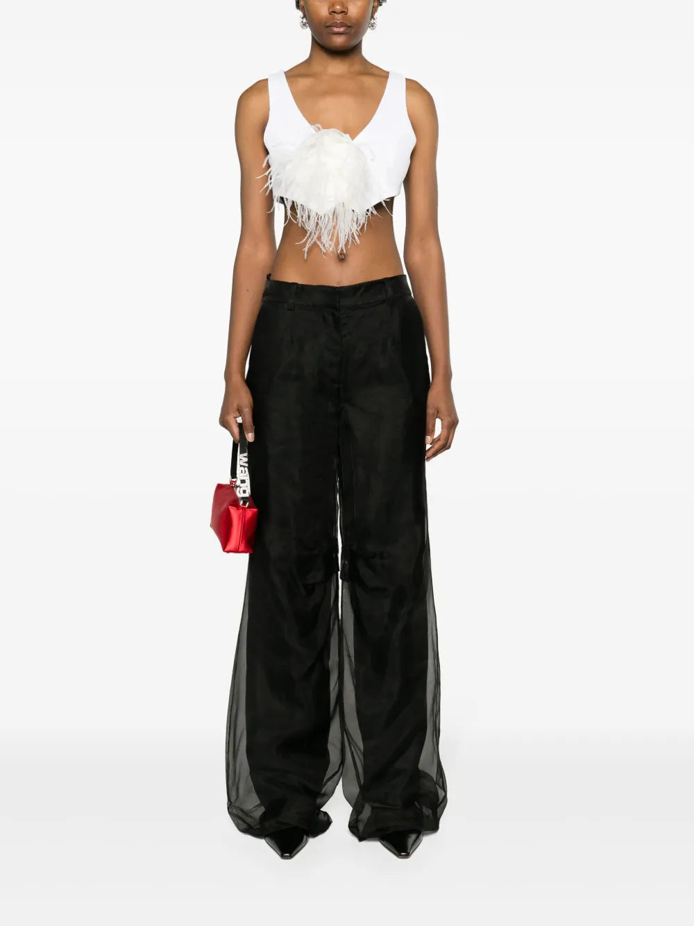 Floral-Brooch Cropped Waistcoat